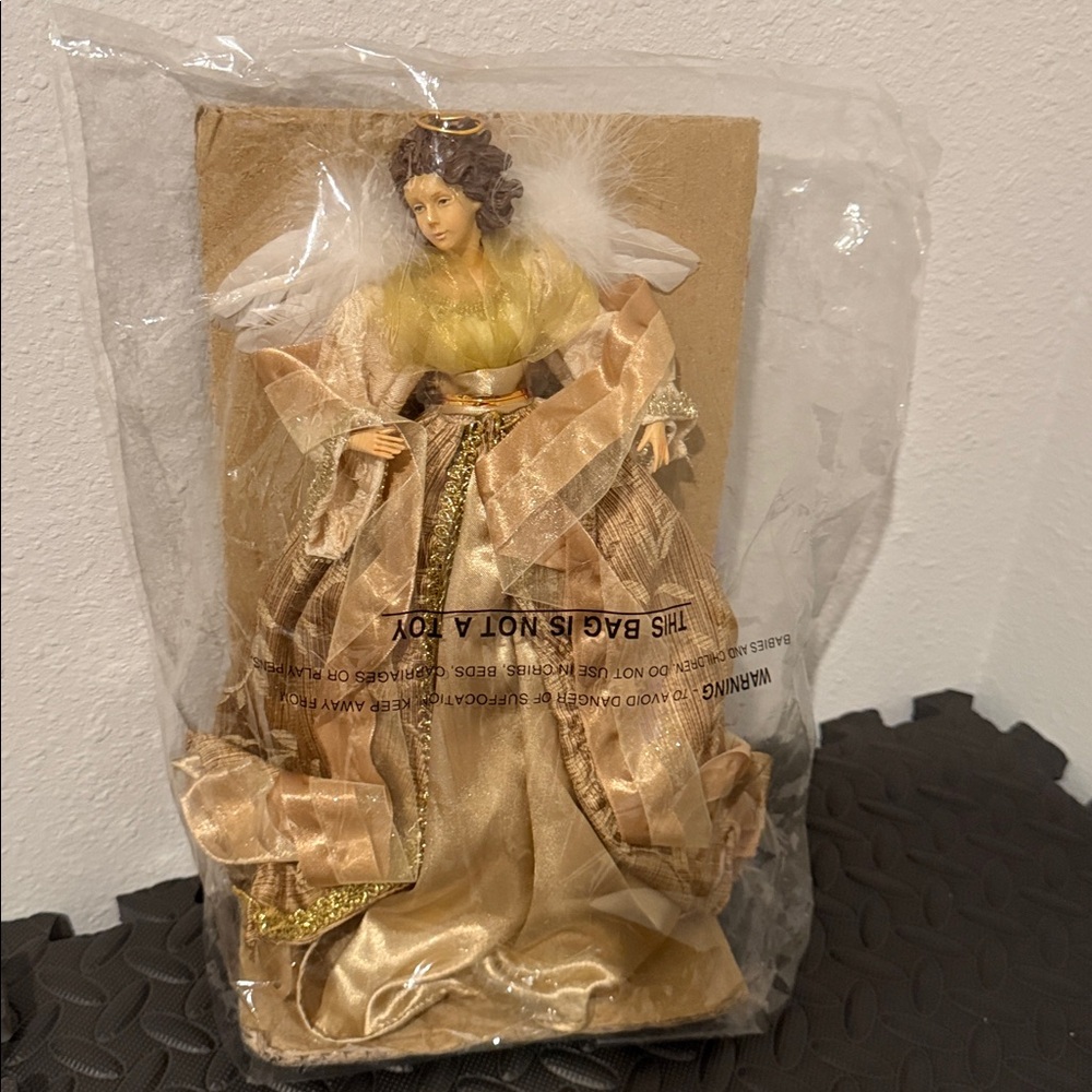 Elegant Angel Figurine with Gold and Cream Robes